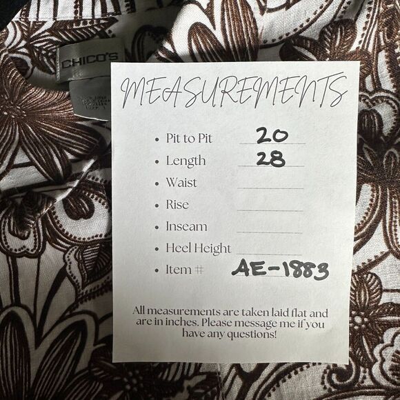 2/$30 Chicos 100% Linen Button Down Shirt Womens Size 1 M Floral Western Neutral - Picture 3 of 10